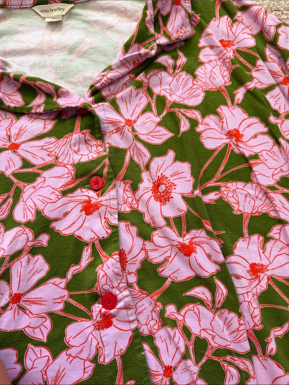 Vera Bradley Olive Green and Pink Floral Pajama Set - Picture 7 of 9